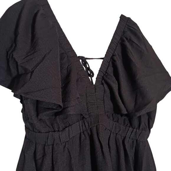 NEW Mila Mae Flutter Sleeve‎ Tiered Maxi Dress in Black, Size M, Open Tie Back - Picture 7 of 13